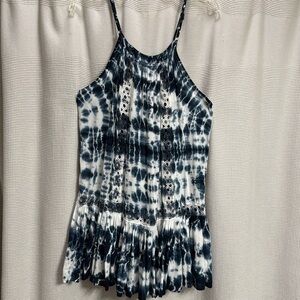 Tie-Dye Dropwaist  Dress cover up Navy/white swim beach vacay Sz L boho/hippie
